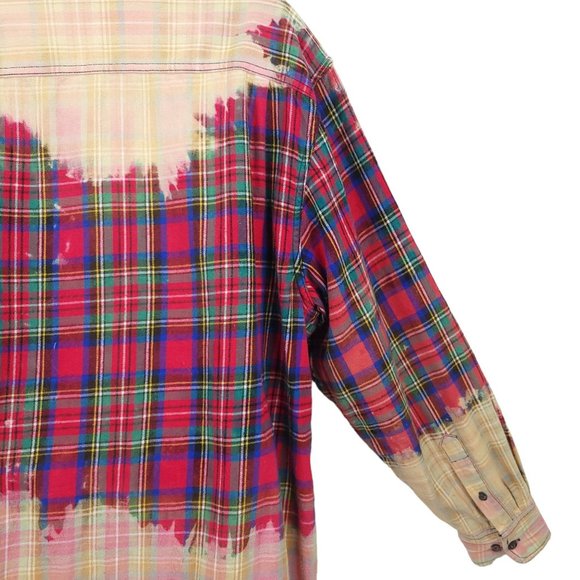 The Rack Brushed Cotton Bleach Tie Dye Button Front Shirt Top Size XL Plaid - Picture 10 of 12